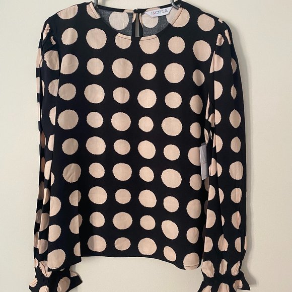 Compania Hubble NWT  Navy Blouse with Pink Polka-Dots - Picture 3 of 9
